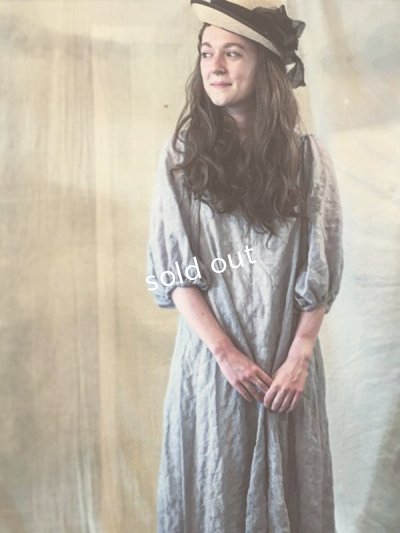 画像1: [pollenbienco] バルーン袖のＡラインワンピース／glay