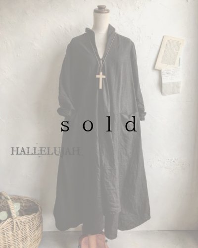画像1: HALLELUJAH／Robe de femme de chambre　小間使いローブ衿付・Ink Black