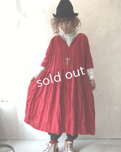 画像7: MARCHE' DE SOEUR／赤リネン・ギャザーワンピース