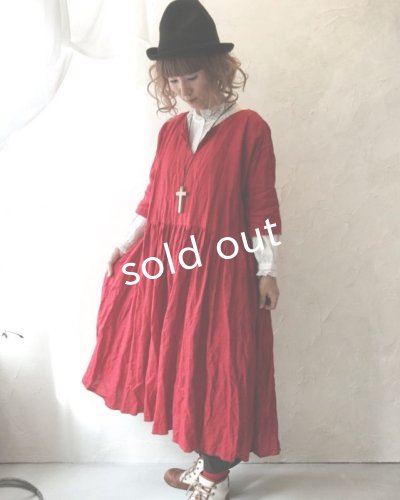 画像9: MARCHE' DE SOEUR／赤リネン・ギャザーワンピース