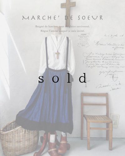 画像1: MARCHE' DE SOEUR／インディゴ×ブラックリネン吊りスカート