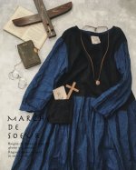 画像1: MARCHE' DE SOEUR/インディゴ染めバイカラーワンピース・インディゴお袖 (1)