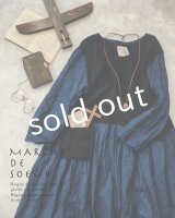 MARCHE' DE SOEUR/インディゴ染めバイカラーワンピース・インディゴお袖