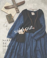 MARCHE' DE SOEUR/インディゴ染めバイカラーワンピース・インディゴお袖