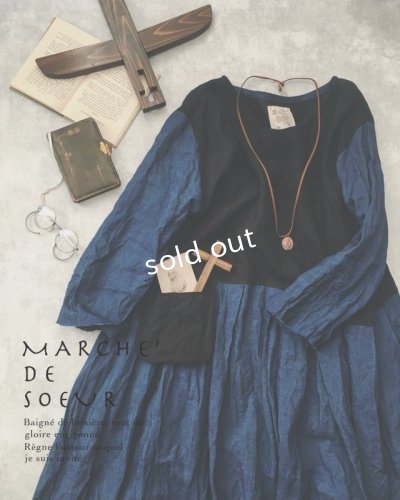 画像1: MARCHE' DE SOEUR/インディゴ染めバイカラーワンピース・インディゴお袖