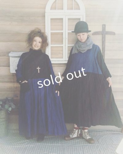 画像7: MARCHE' DE SOEUR/インディゴ染めバイカラーワンピース・インディゴお袖