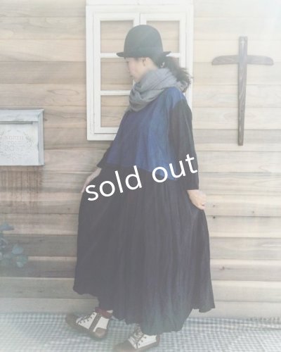 画像5: MARCHE' DE SOEUR/インディゴ染めバイカラーワンピース・ブラックお袖