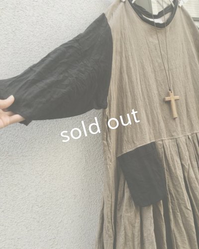 画像3: MARCHE' DE SOEUR/ウォッシュリネンワンピース・カーキブラウン×黒