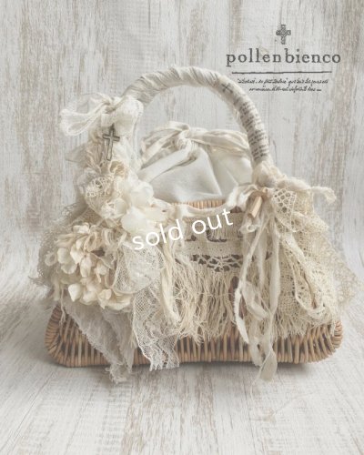 画像1: pollenbienco／アンティークレースのかごバッグ・フリンジと花束