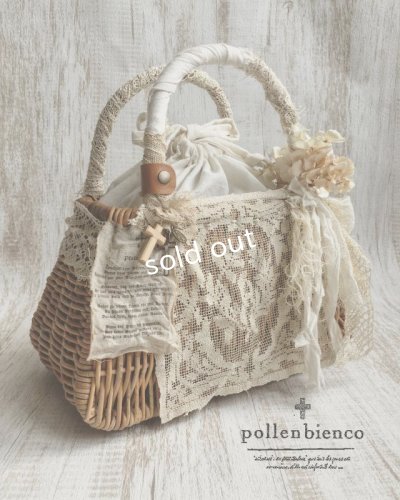 画像2: pollenbienco／アンティークレースのかごバッグ・ドイリーと花束