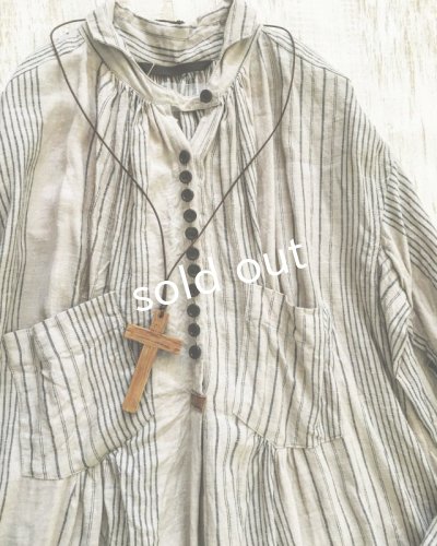画像3: HALLELUJAH／1890's Bourgeron　1890年代　羊飼いシャツワンピース・grey stripe