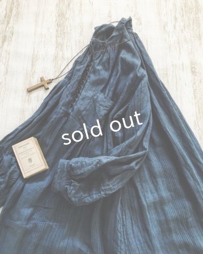 画像6: HALLELUJAH/1890's Bourgeron 1890年代 羊飼いシャツワンピース・navy stripe