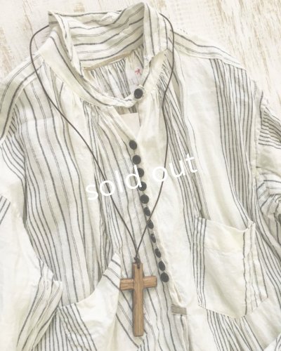画像4: HALLELUJAH/1890's Bourgeron 1890年代 羊飼いシャツワンピース・off white stripe