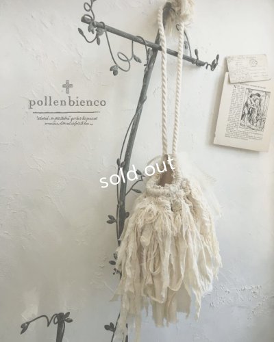 画像1: pollenbienco／アンティークレースと裂き布のバッグ