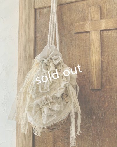 画像3: pollenbienco/アンティークレースの巾着かごリュック