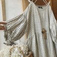画像3: mifumi／ドロップショルダーボリュームpuffワンピース・生成×白ギンガム