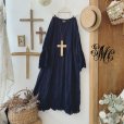 画像1: mifumi／Wトロンのワンピース・ネイビーベル刺繍 (1)