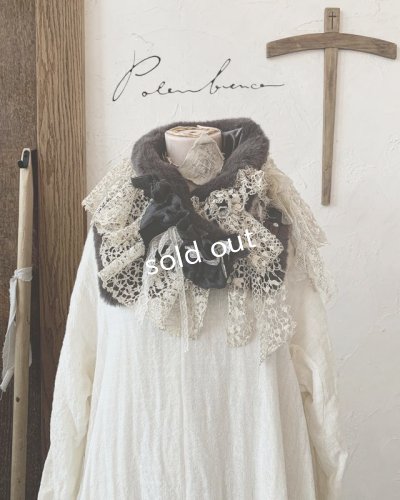 画像1: pollenbienco／アンティークレースのファーティペット・A