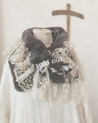 画像2: pollenbienco／アンティークレースのファーティペット・A