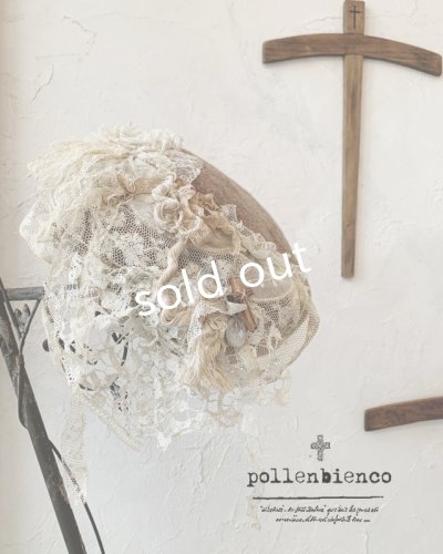 画像1: pollenbienco／アンティークレースのベレー・ブラウン