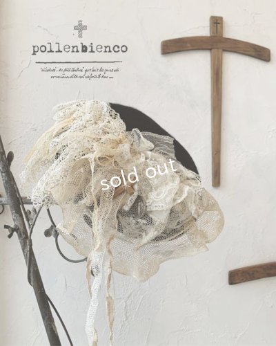 画像1: pollenbienco／アンティークレースのベレー・黒