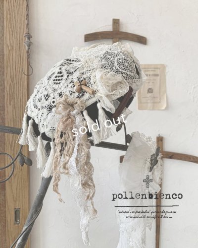 画像1: pollenbienco／アンティークレースのベレー・黒