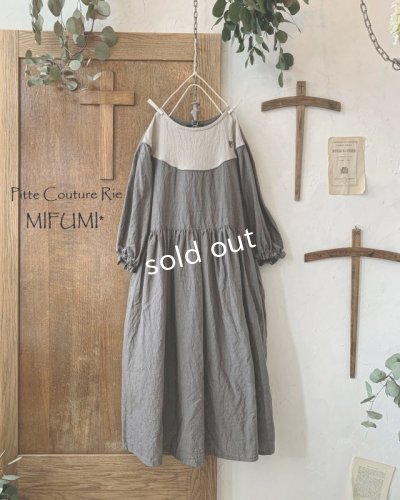 画像1: mifumi／アトリエ刺繍 キャロルのドレス・濃灰×エクリュ