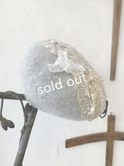 画像5: pollenbienco/アンティークレースのベレー・グレー