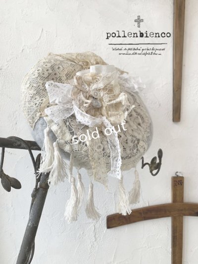 画像1: pollenbienco／アンティークレースのベレー・グレー