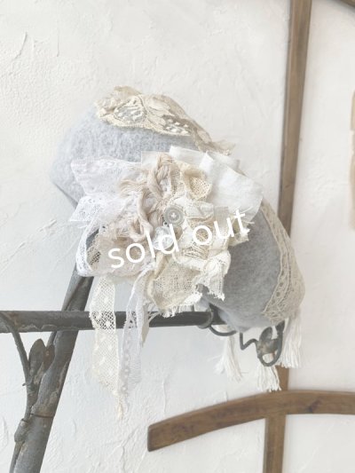 画像7: pollenbienco/アンティークレースのベレー・グレー