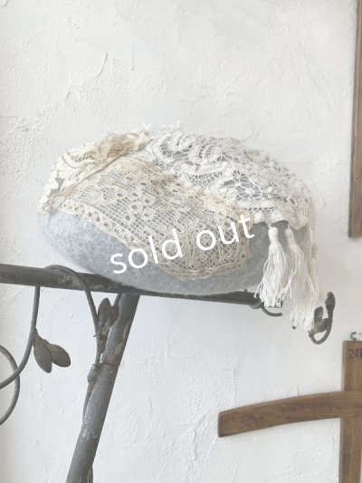 画像4: pollenbienco/アンティークレースのベレー・グレー