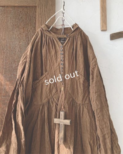 画像2: HALLELUJAH／1890's Bourgeron 羊飼いシャツワンピース・ Antique Brown（110cm丈）