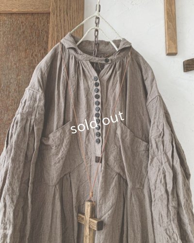 画像2: HALLELUJAH／1890's Bourgeron 羊飼いシャツワンピース・ Brown（110cm丈）