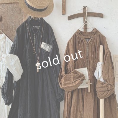 画像8: HALLELUJAH/1890's Bourgeron 羊飼いシャツワンピース・ Antique Brown(105cm丈)