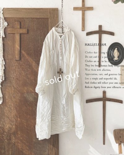 画像1: HALLELUJAH／1890's Bourgeron 羊飼いシャツワンピース・Off White（110cm丈）