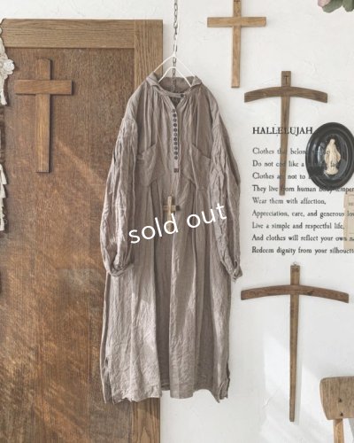 画像1: HALLELUJAH／1890's Bourgeron 羊飼いシャツワンピース・ Brown（110cm丈）