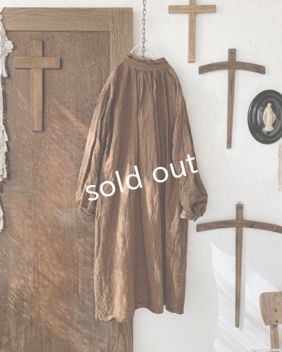 画像4: HALLELUJAH/1890's Bourgeron 羊飼いシャツワンピース・ Antique Brown(105cm丈)