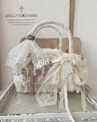 画像1: pollenbienco／アンティークレースと十字架のラウンドバッグ
