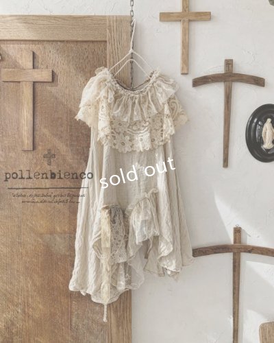 画像1: pollenbienco／アンティークレースのガーゼベスト・a