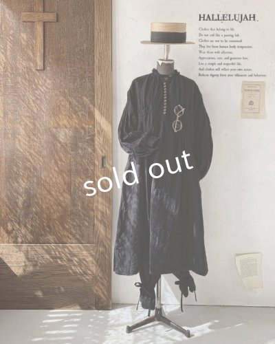 画像1: HALLELUJAH／1890's Bourgeron 羊飼いシャツワンピース・Black（110cm丈）
