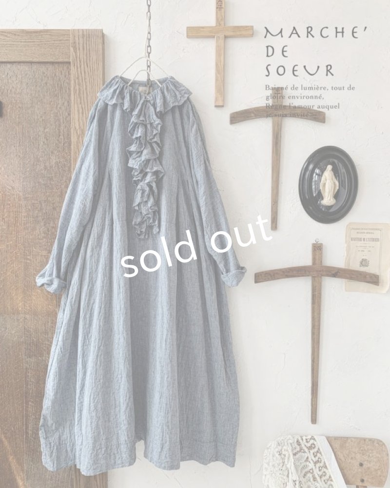 画像1: MARCHE' DE SOEUR／フローフリルワンピース・シャンブレーブルー (1)