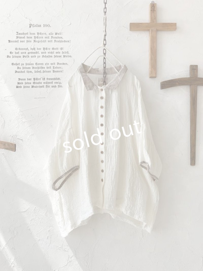 画像4: 【SALE】MARCHE' DE SOEUR／バイカラーボイルブラウス・オフ×生成り (4)