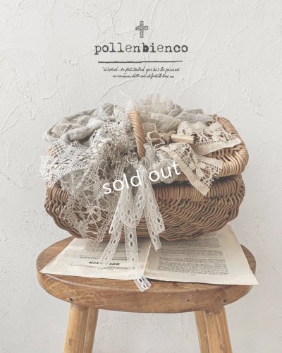 画像1: pollenbienco／アンティークレースのフタ付きバッグ