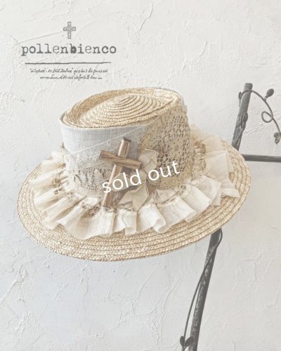 画像1: pollenbienco／アンティークフリルレースと十字架のキャペリン