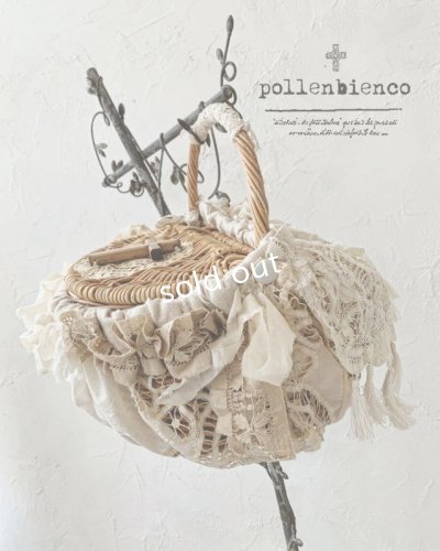 画像1: pollenbienco／アンティークレースと十字架のゆりかごバスケット