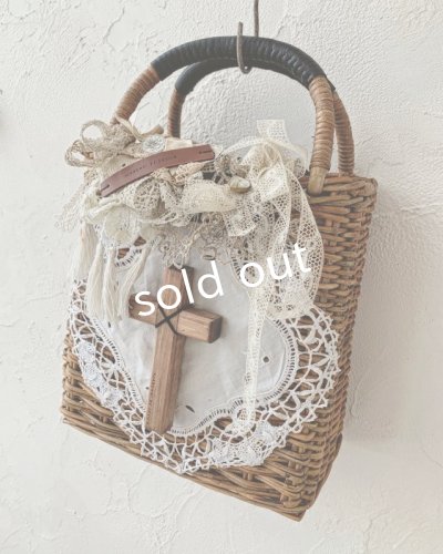 画像3: pollenbienco/アンティークレースと十字架のかごバッグ