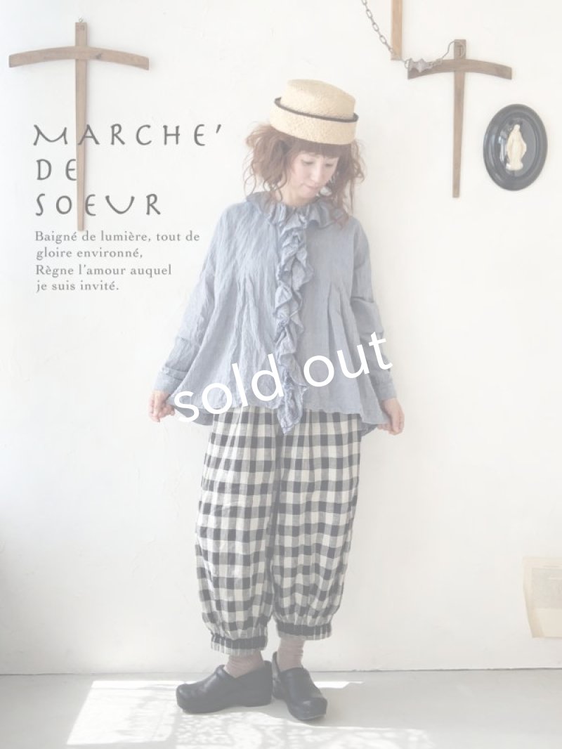 画像1: MARCHE' DE SOEUR／フローフリルブラウス・シャンブレーブルー (1)