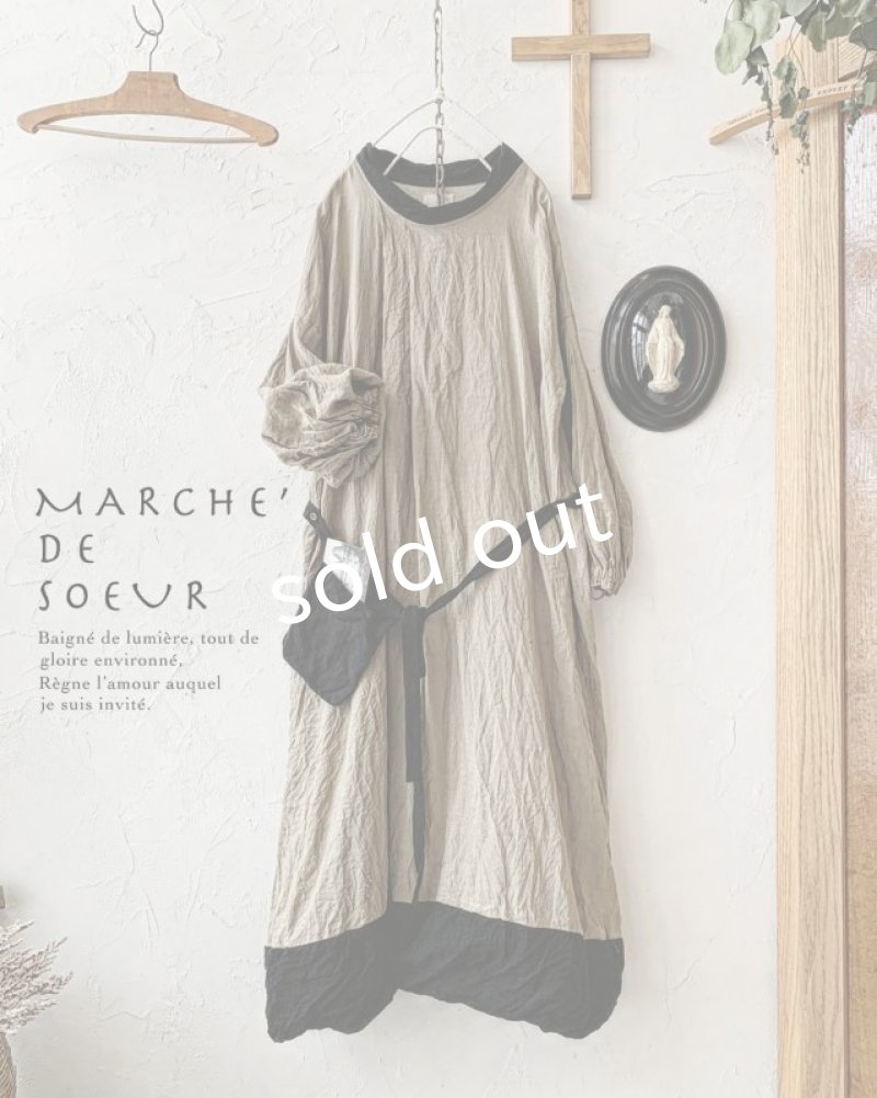 画像2: MARCHE' DE SOEUR／種蒔きポケットワンピース・ヴィンテージカーキ (2)