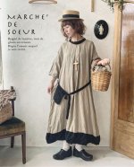 画像1: MARCHE' DE SOEUR／種蒔きポケットワンピース・ヴィンテージカーキ (1)