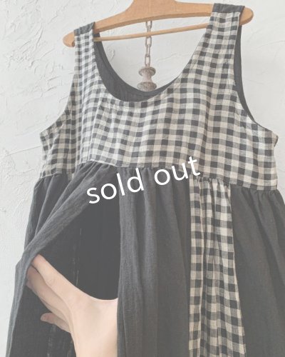 画像6: shizuka's & MARCHE3点セット/ロベリアのドレス・黒×ベージュギンガム(前スリットタイプ)